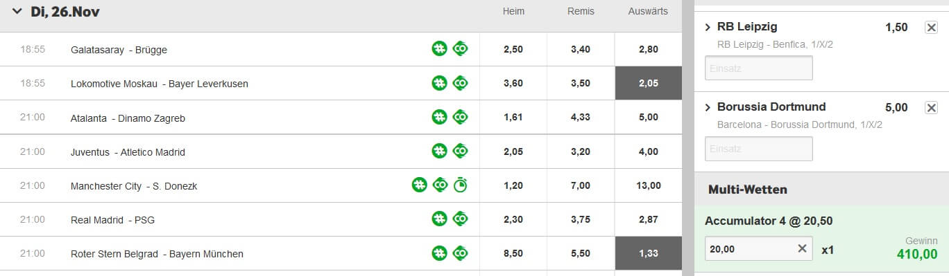 Betway Kombiwette Champions League